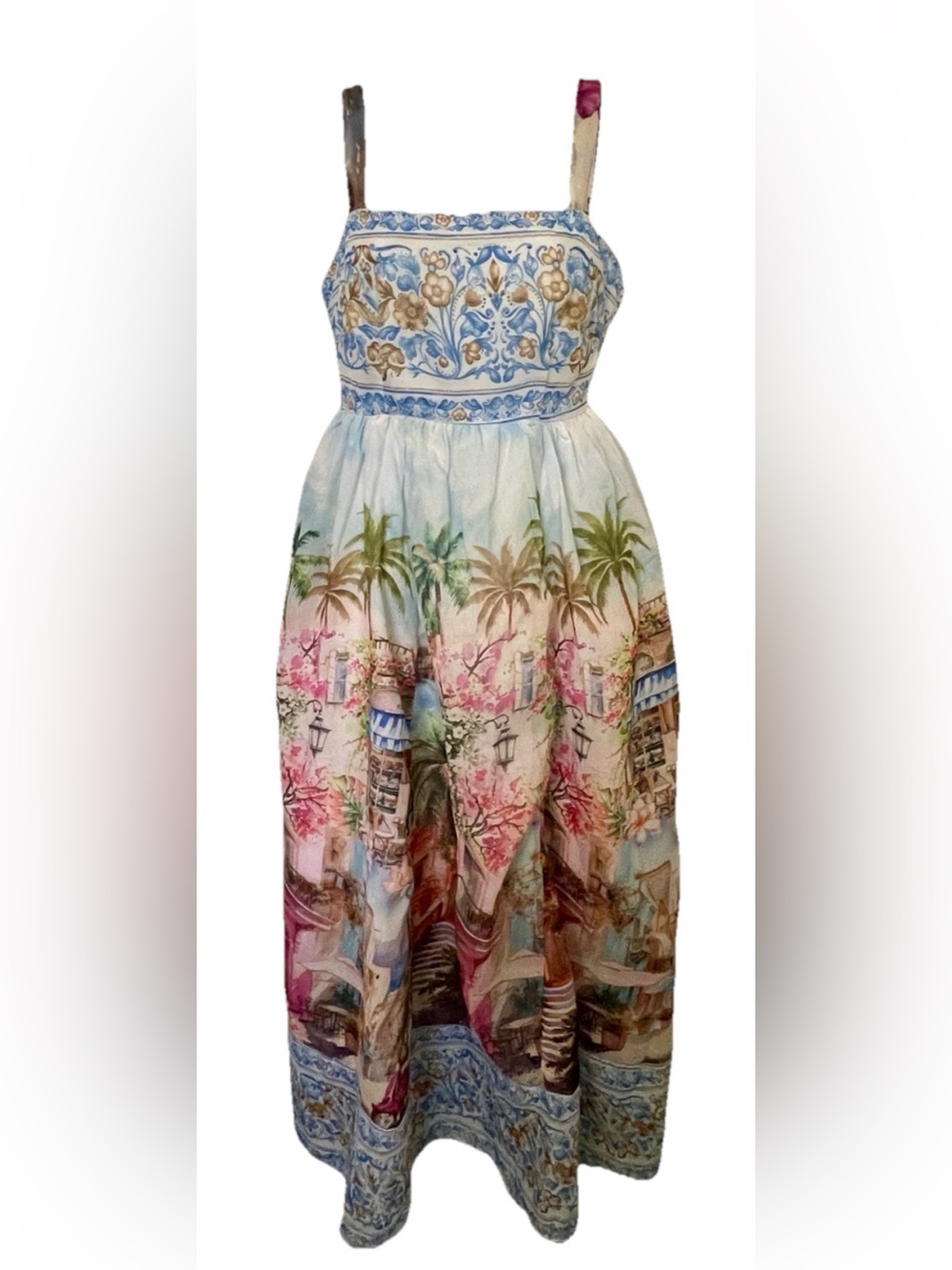 NWT Wishing Waves ITALIAN RIVIERA Scenic Postcard COTTON Resort Dress Size Small - Picture 9 of 16